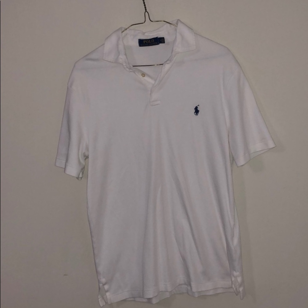 White RL 3-button Polo with blue logo